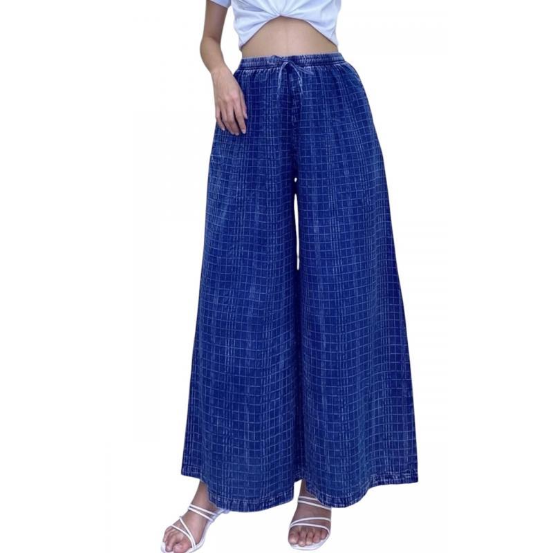 Cotton Stonewash Blue Sea Wide Leg palazzo Pant image