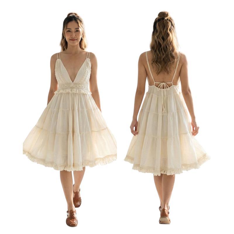 Cotton Crochet Spaghetti Strap Lace Dress image