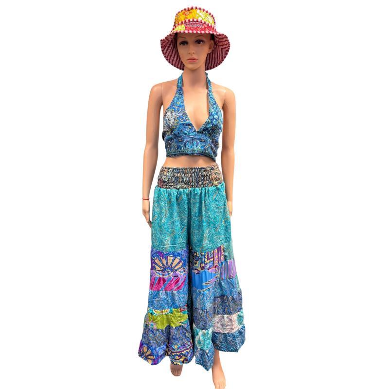 Multi Print Patchwork gypsy-style tiered Vintage Palazzo Pant MB37 image
