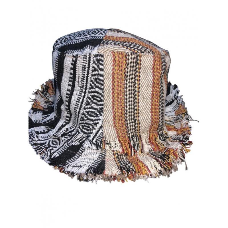 Cotton B/W Multi Two Layers Fringe Bucket Sun Hat image