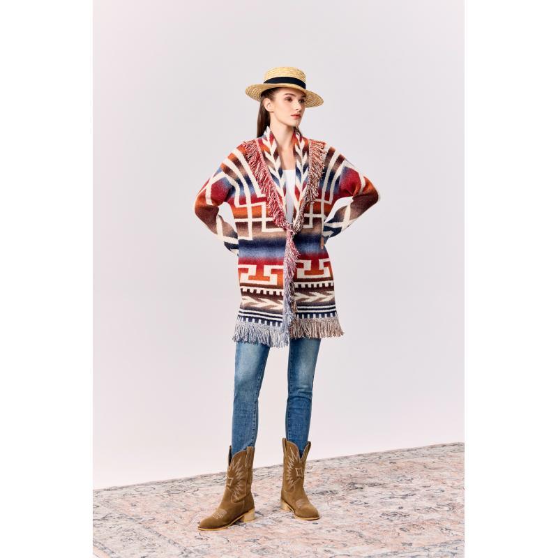 Women Grand Canyon Fringe Aztec Open Front Sweater Cardigan