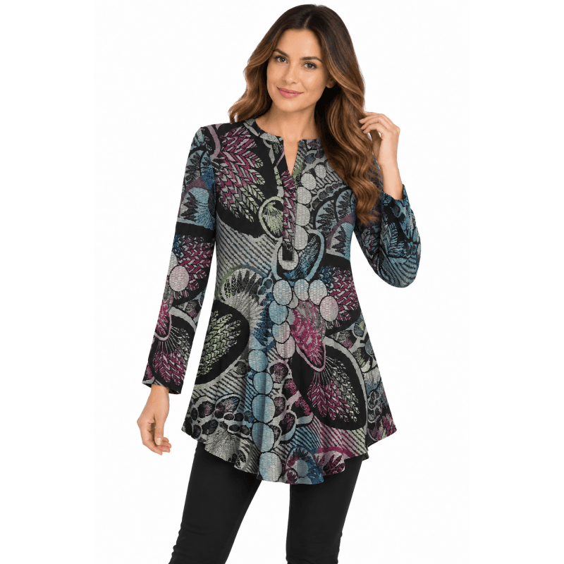 Women's Jungle Queen Floral Abstract Burnout Three Button Up Tunic image