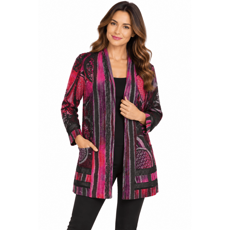 Black Multi Long Open Front Cardigan Wholesale image