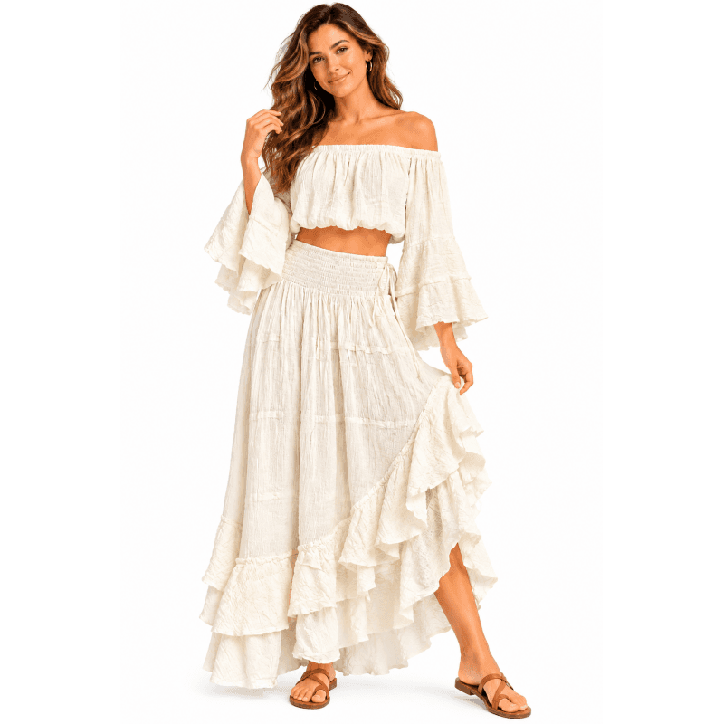 Cotton Crinkled Gauze Boho Layered Festival Skirt image