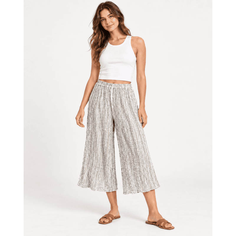 Cotton Crinkled Double Gauze Grey Stripe Palazzo Capri Pant image