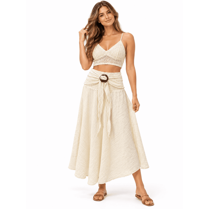 Cotton Crinkled Double Gauze Coconut Button Skirt image