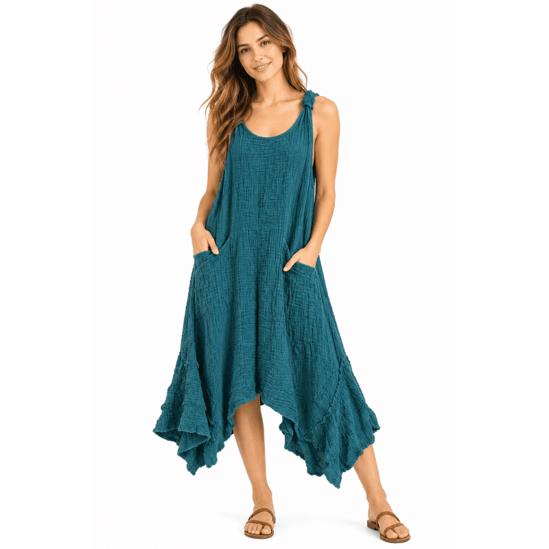 Cotton Asymmetric Teal Dress image