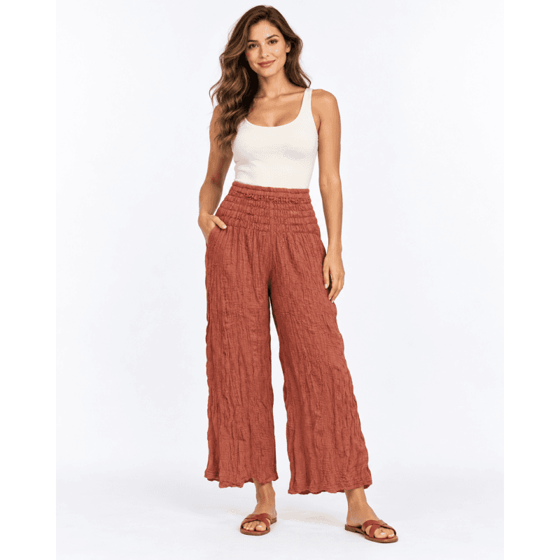 Cotton Crinkle Rust Orange Wide Leg Palazzo Pant image