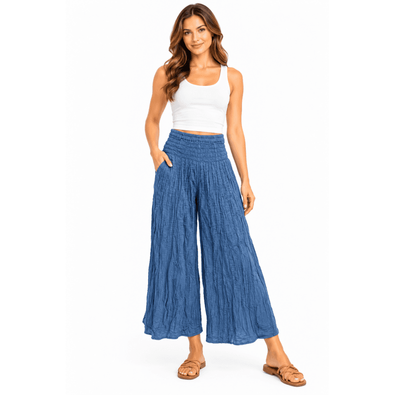 Cotton Crinkle Light Blue Wide Leg Palazzo Pants image