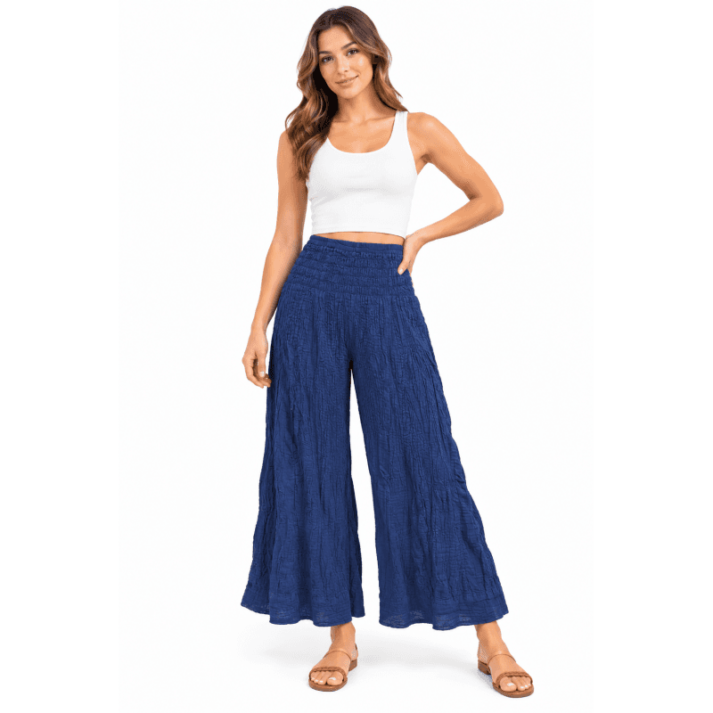 Cotton Crinkle Dark Blue wide Leg Palazzo Pant image
