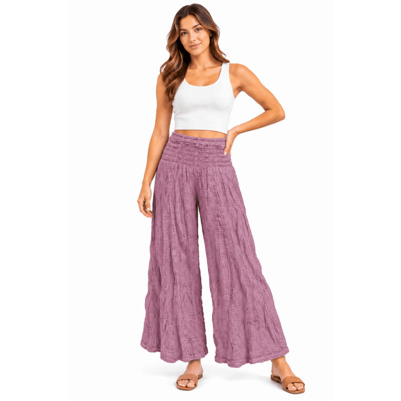 Cotton Crinkle Rose wide Leg Palazzo PantKTX261457 image
