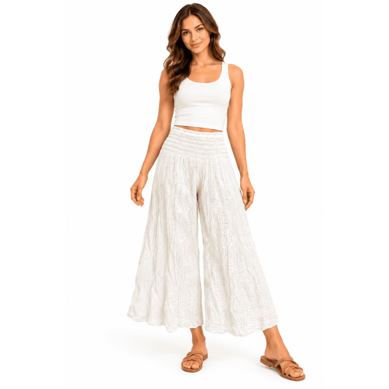 Cotton Crinkle Snow White Wide Leg Palazzo Pant image