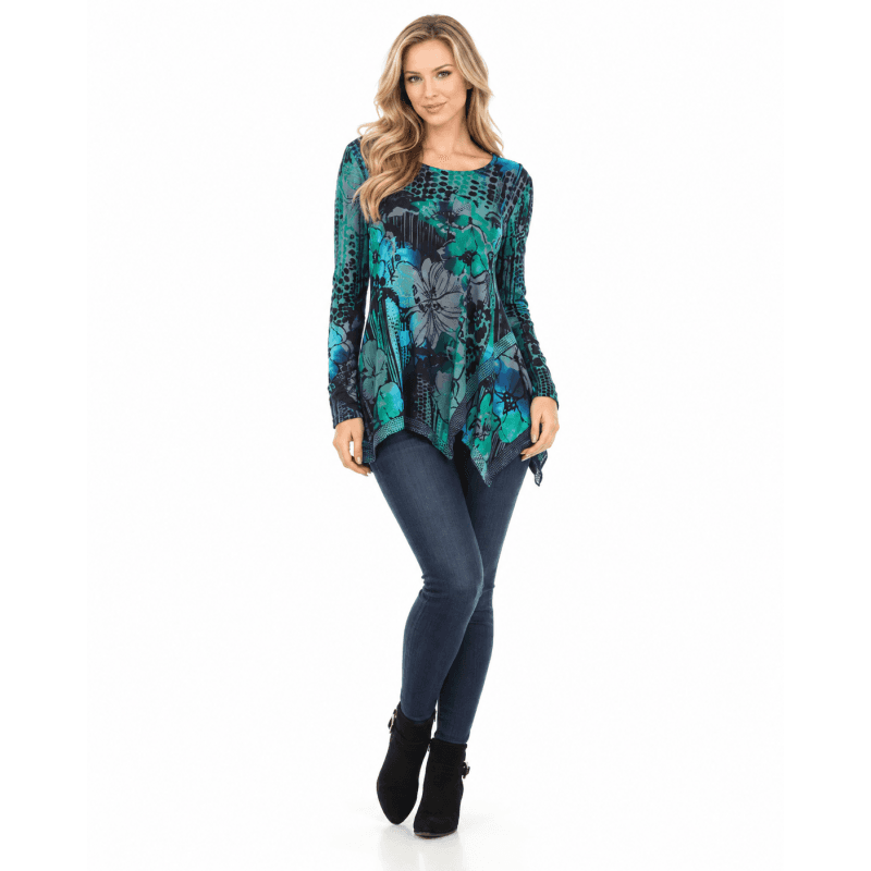 Women's Blue Ocean Burnout Asymmetrical Round Neck Tunic image