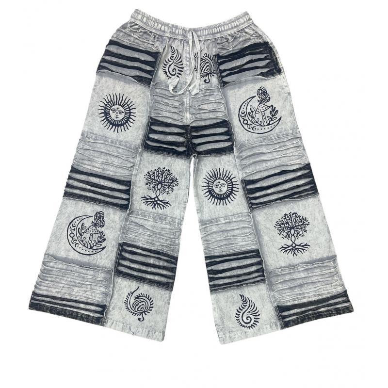Cotton Grey Patchwork Razor Block Print Palazzo Pant image