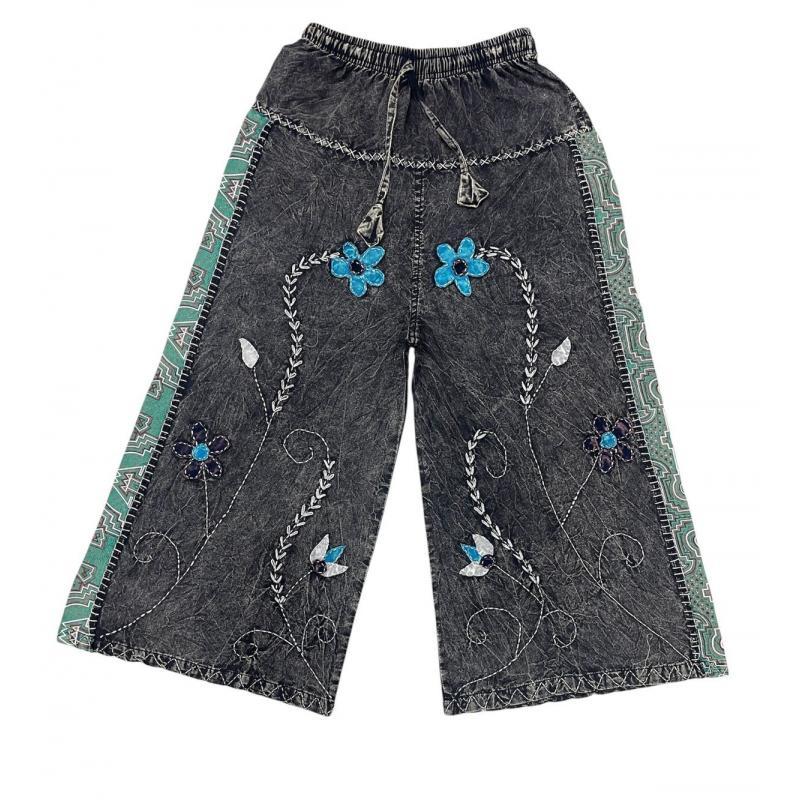 Cotton Artwork Flower Embroidery Wide Leg Pant image