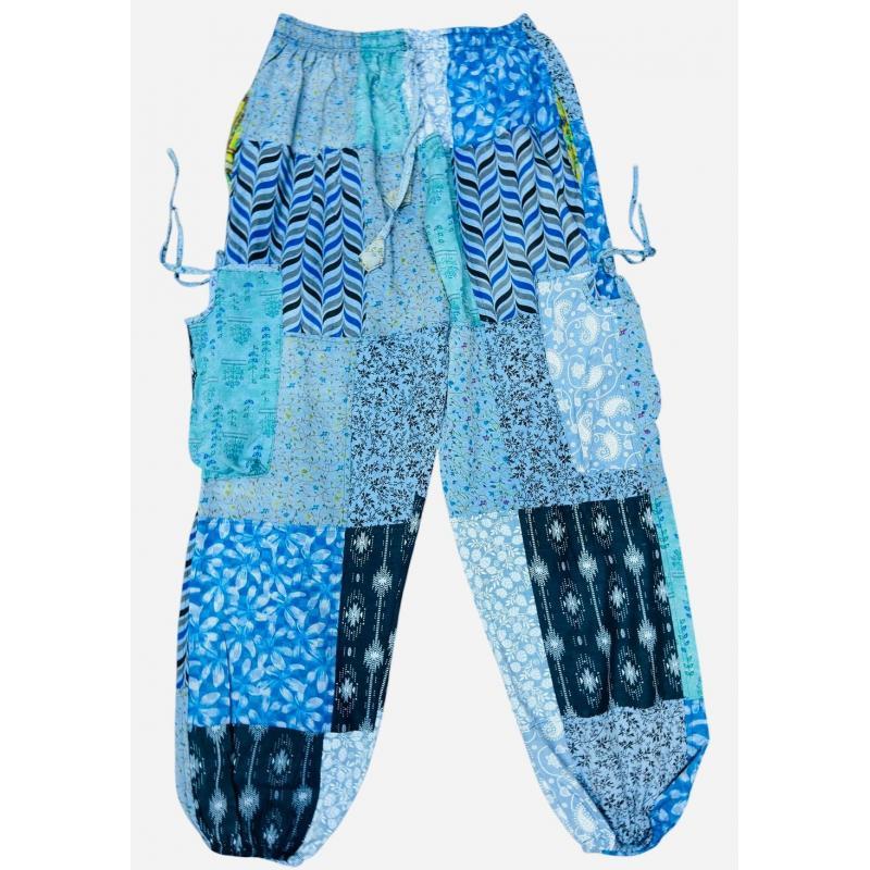 Cotton Blue Patchwork Cargo Free Style Yoga Pant image