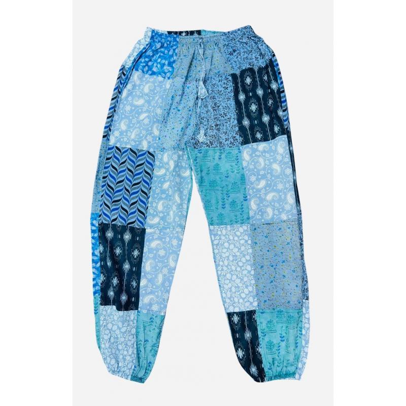 Cotton Multi Blue Patchwork Free Style Yoga Pant image
