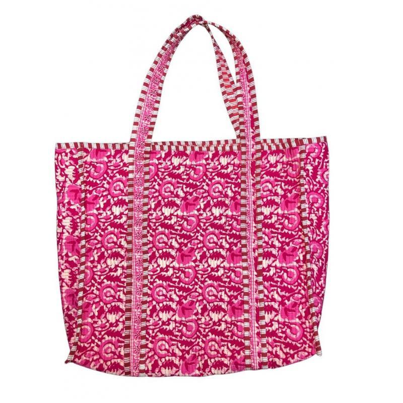 Cotton Quilted Pink Floral Shopping Bag