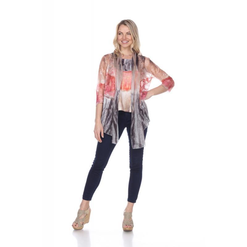 Women Twinset Red Multi Burnout Top Cardigan image
