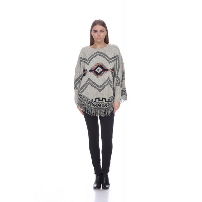 Women's Fringe Poncho (KF2983) (PREPACK)