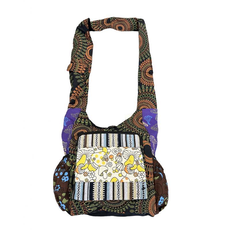Cotton /Hemp Mushroom Zip Pocket Mandala Double Side Pocket Bag
