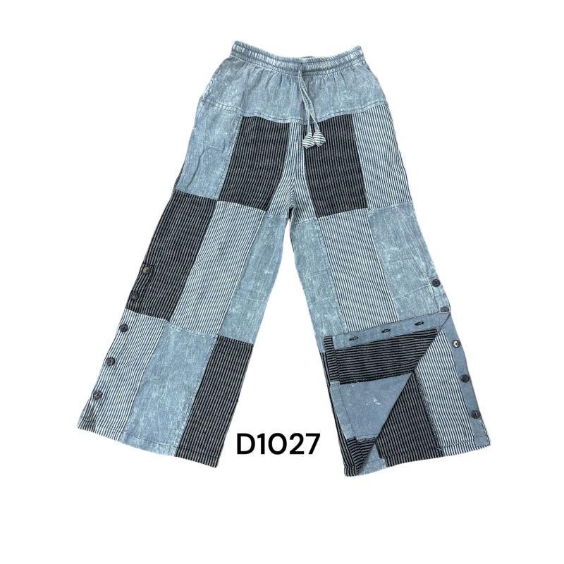 Cotton Gray Patchwork Button Hem Closer Palazzo Pant image