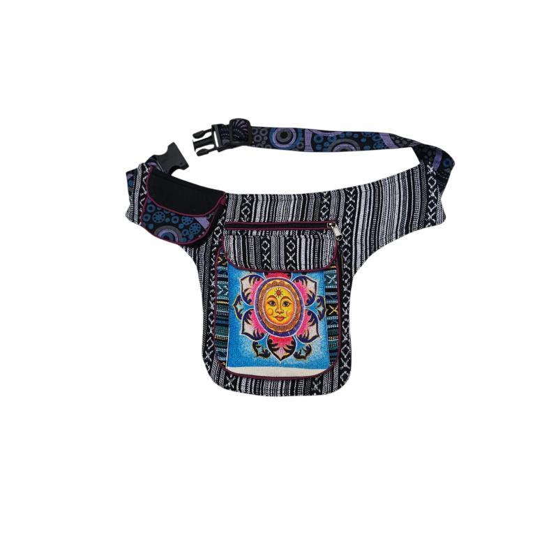 Cotton Patchwork Zip Pocket B/W Mandala Sun Fanny Bag image