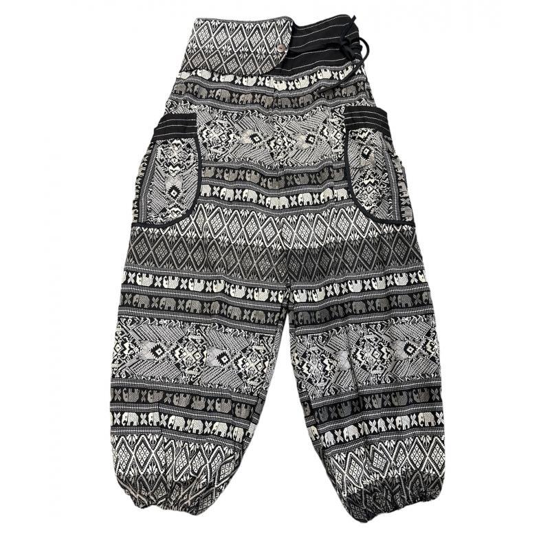 Rayon Multi Patch Pocket Black & White Elephant Pant