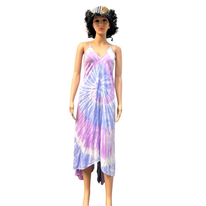 Rayon Tie Dye V neck Swirl Purple Dress image