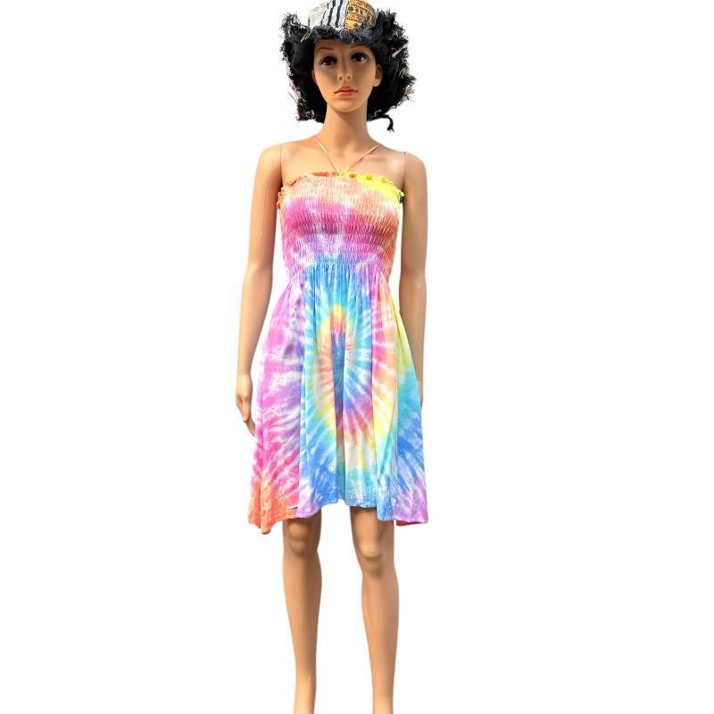 Rayon Multi Tie Dye Smoky Swirl Short Dress KTE47A image
