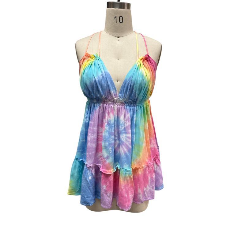 Rayon Tie Dye Rainbow Short Dress image