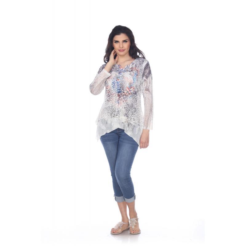 Women Multi Burnout Layers Leaf Print V Neck Top image