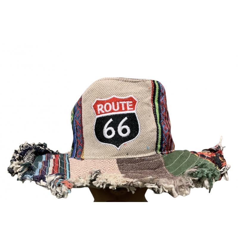 Cotton Hemp Route 66 Patchwork Bucket Hat (RT81) image