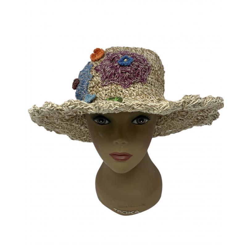 Cotton Hemp Flower EMB Bucket Sun Hat Wholesale image