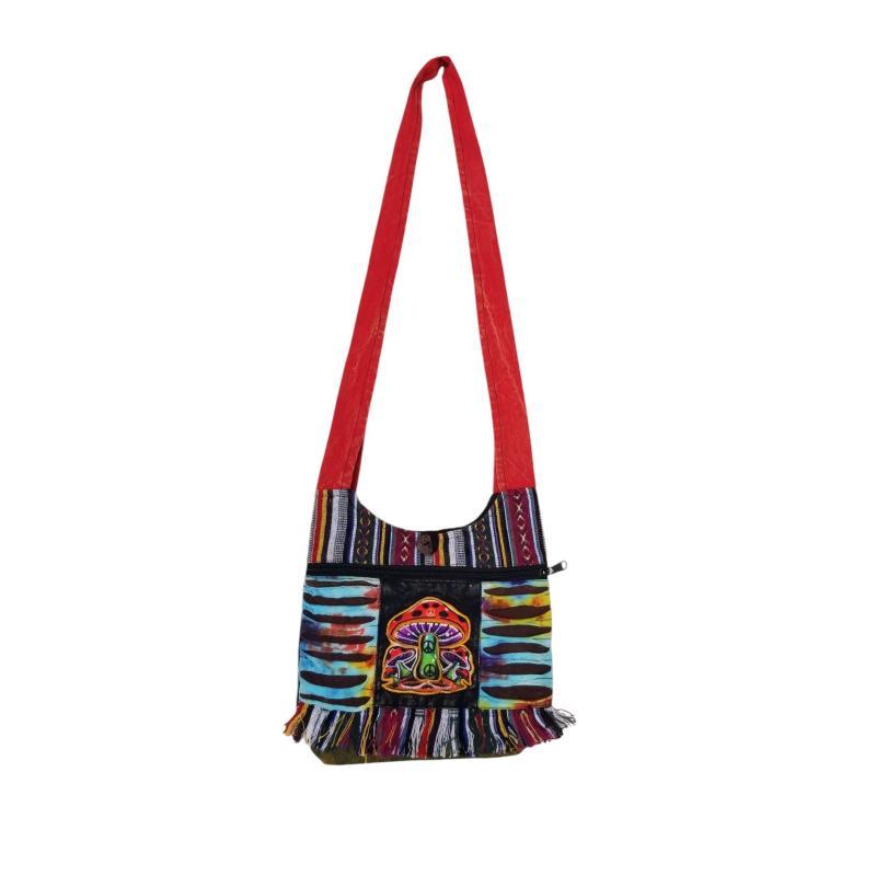 Cotton Patchwork Peace Mushroom Zip Mini Bag image