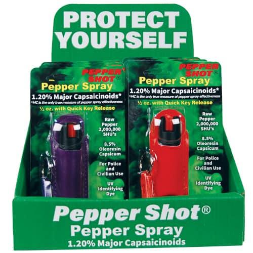 Pepper Shot 1.2% MC Halo Pepper Spray Mixed Color Counter Display - 12-Unit Assortment, 5 Colors, Stream Spray, Ready-to-Sell Retail Display for Dealers image