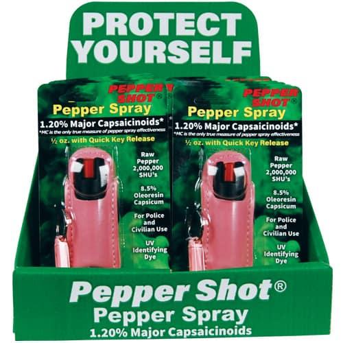 Pepper Shot 1.2% MC Halo Pepper Spray Counter Display - 12-Unit Pink, Stream Spray, Ready-to-Sell Retail Display with Wholesale Pricing for Dealers image