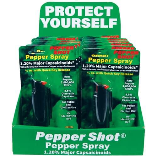 Pepper Shot 1.2% MC Hard Case Pepper Spray Counter Display - 12-Unit Black, Stream Spray, Durable Hard Case Design, Ready-to-Sell Retail Display for Dealers image