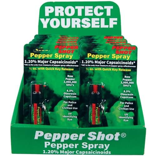 Pepper Shot 1.2% MC Keychain Pepper Spray ½ oz 12-Unit Counter Display - Stream Formula, Compact Size, Retail-Ready Wholesale Dealer Pack image