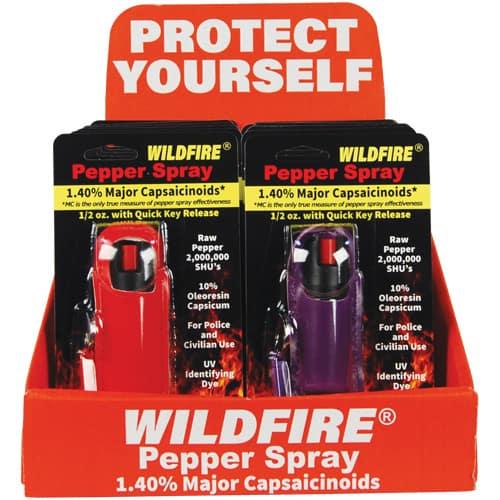 WildFire 1.4% MC HALO Pepper Spray Mixed Color Counter Display - 12-Unit Retail Set, Stream Pattern, 3 Black, 2 Blue, 2 Red, 3 Pink, 2 Purple image