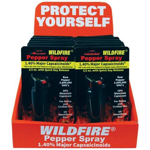WildFire 1.4% MC Hard Case Black Pepper Spray Counter Display - 12-Unit Retail Set, Stream Pattern, Belt Clip & Hard Case Included image