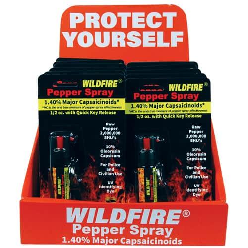 Wildfire 1.4% MC Keychain Pepper Spray ½ oz with 12-Unit Counter Display - Stream Pattern, 1.4% Major Capsaicinoids, Retail-Ready Merchandising image