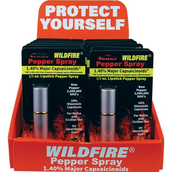 Wildfire 1.4% MC Pink Lipstick Pepper Spray 12-Unit Counter Display - Stream Formula, Discreet Design, High MC Concentration image