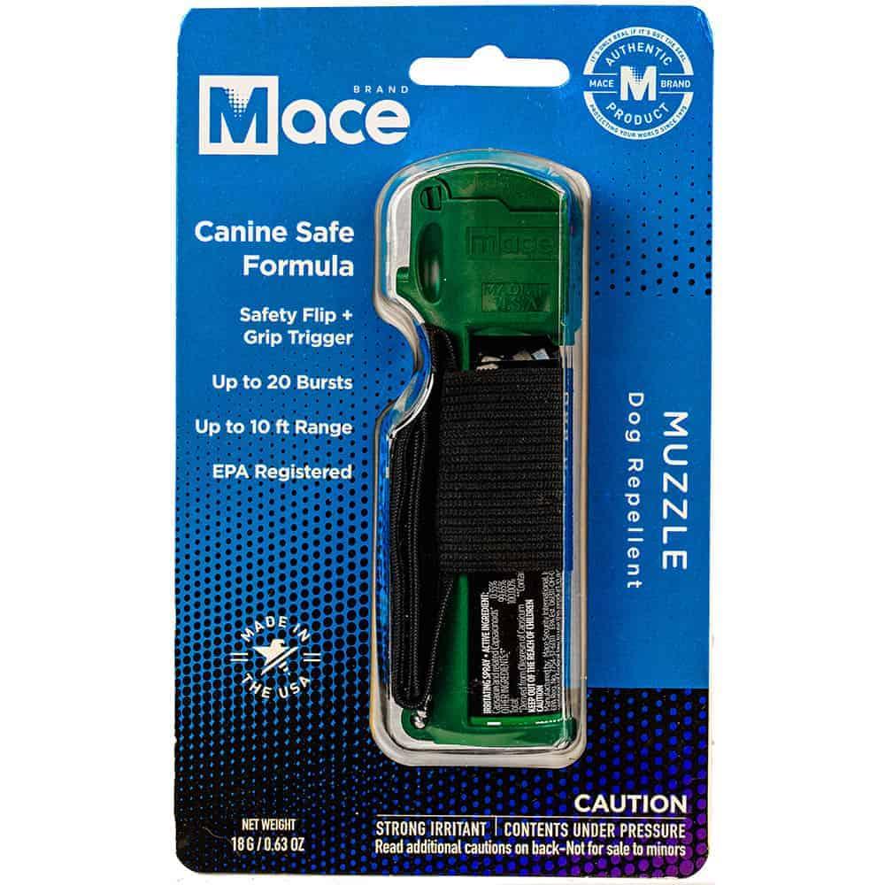 Mace® Muzzle Canine Repellent Pepper Spray for Dog Attacks - 0.63 oz, 12-Foot Stream Range, 18-20 Bursts, Flip-Top Safety, Keychain and Wrist Strap Included image