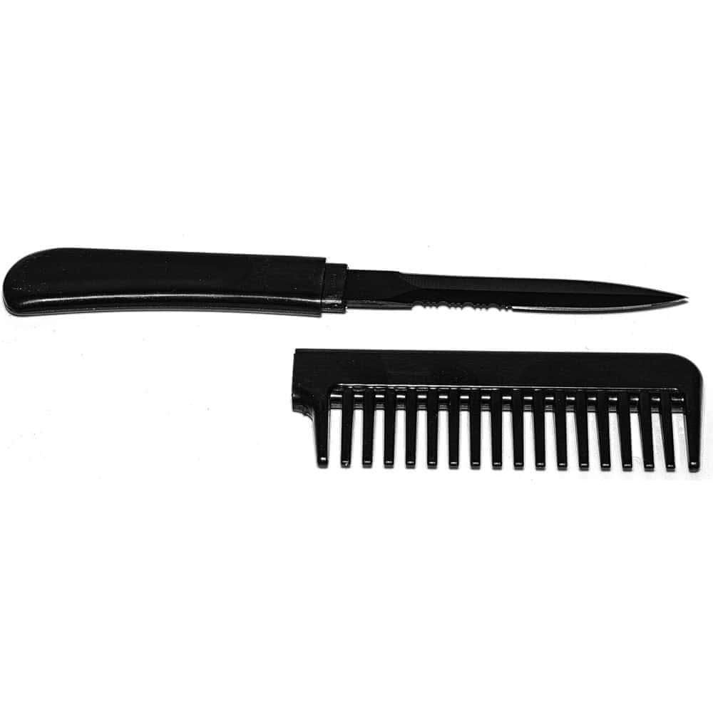 Comb Metal Knife 6.5 Inch Overall - 3.5-Inch Half-Serrated Blade, Disguised Design, ABS Plastic Handle, Available in Black and Pink