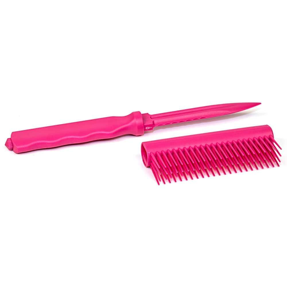 Plastic Brush Knife Disguised Hair Brush with 4-Inch Concealed Blade - ABS Plastic, 6.25-Inch Overall Length, Glass Breaker, Covert Carry Design, Black, Pink, Purple