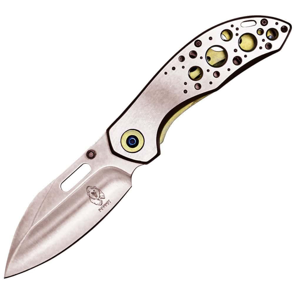 Assisted Open Folding Pocket Knife with Gold Trim - 3.5″ Two-Tone 3Cr13 Steel Blade, 8″ Overall, Stainless Handle, Belt Clip Included
