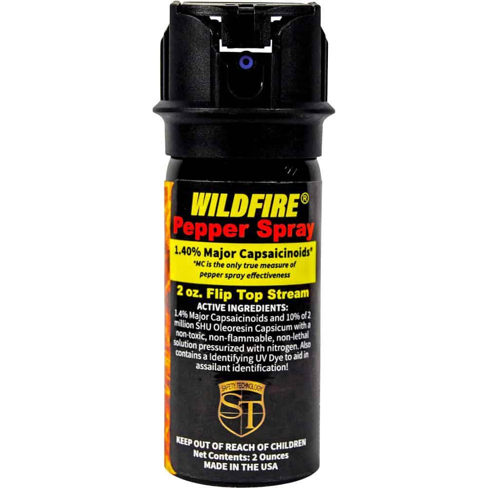 WildFire 1.4% MC Pepper Spray Stream 2,000,000 SHU - Hottest Major Capsaicinoids on Market, 13-15 Ft Range, UV Dye, Flip Top Safety, Available in 2 oz and 4 oz image