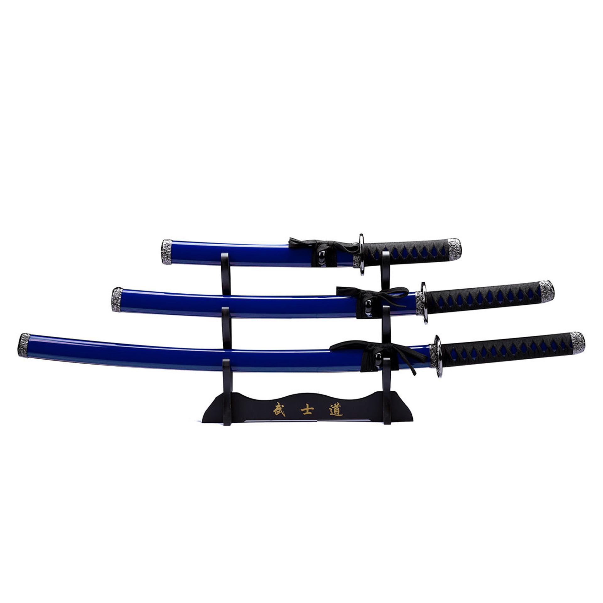 3Pcs Samurai Sword Set with Stand - Katana, Wakizashi and Tanto image