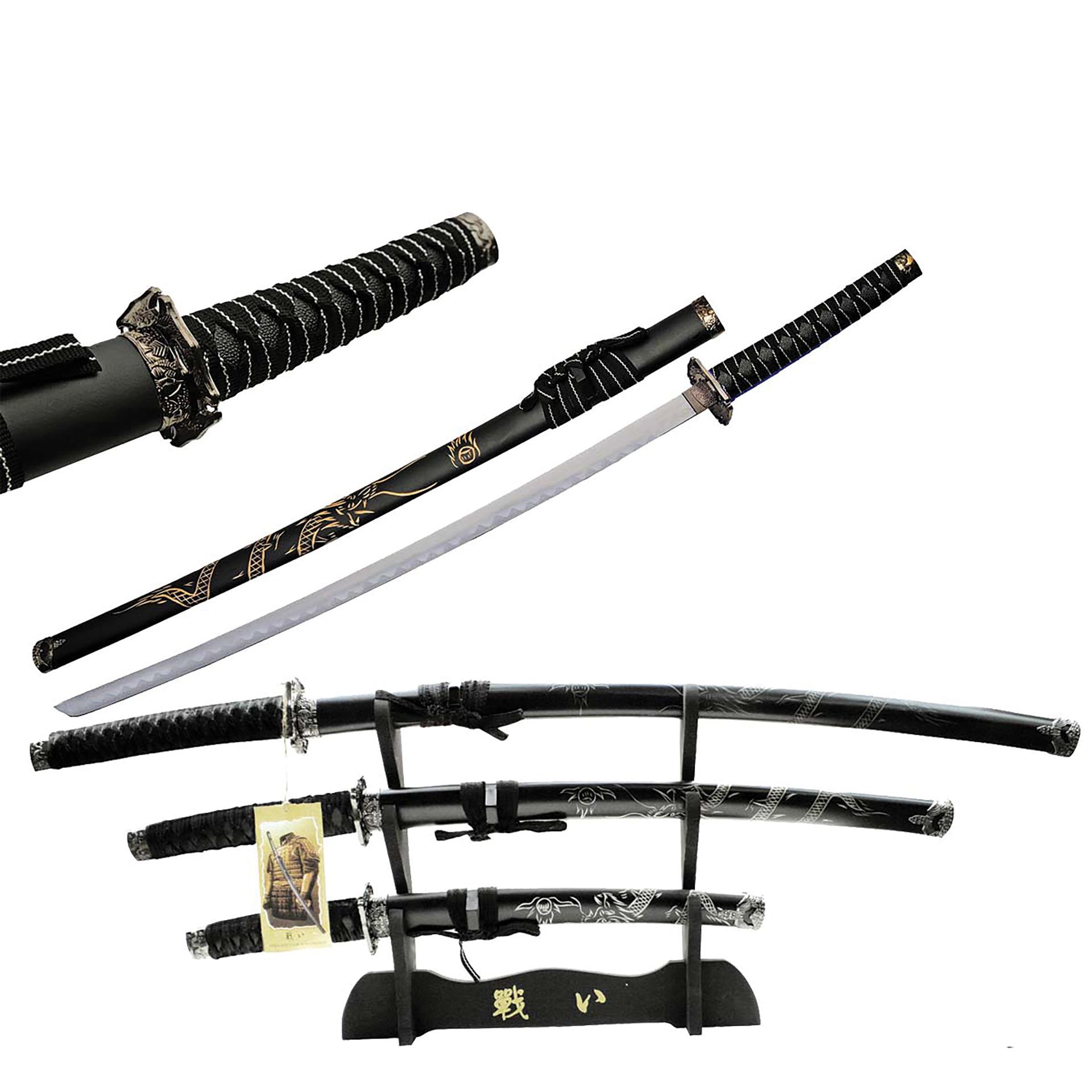 Dragon Lineage Display Samurai Sword Set - Black Wood image